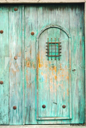 Picture of Window and wooden door in colonial house of La Antigua Guatemala Central America
